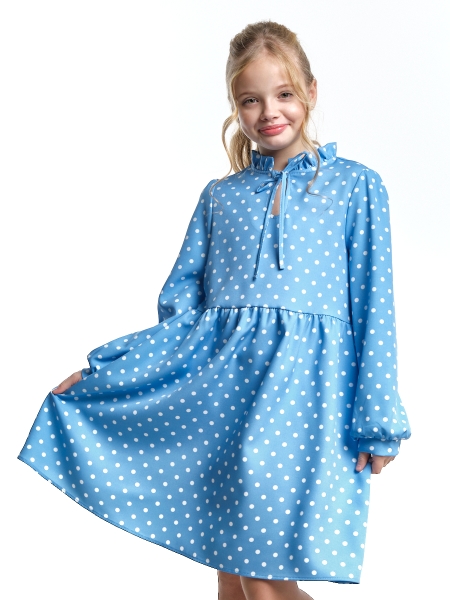Платье для девочек Mini Maxi, модель 7411, цвет голубой/мультиколор - Платья для девочек с длинным рукавом