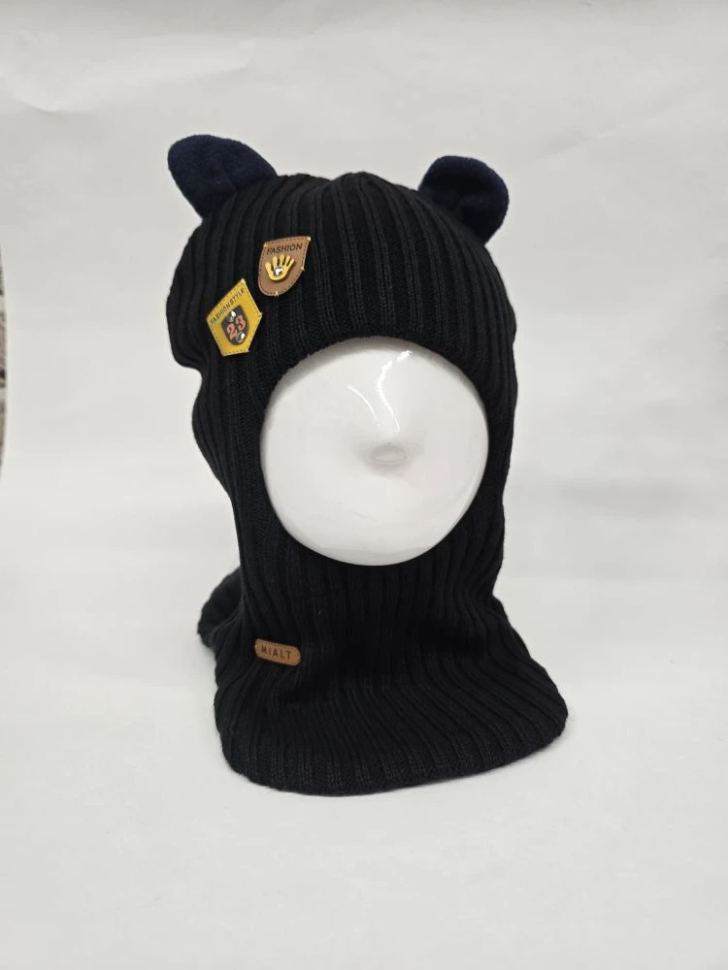 Шлем для мальчика Медведик, Миалт чёрный, зима  - Шлемы осень-зима