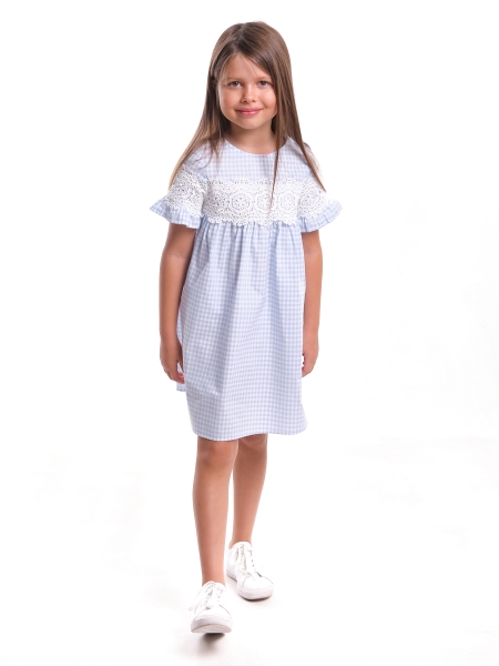 Платье для девочек Mini Maxi, модель 6324, цвет голубой/клетка - Платья для девочек с коротким рукавом