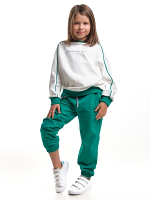 Спортивный костюм для девочек Mini Maxi, модель 8048, цвет белый/зеленый