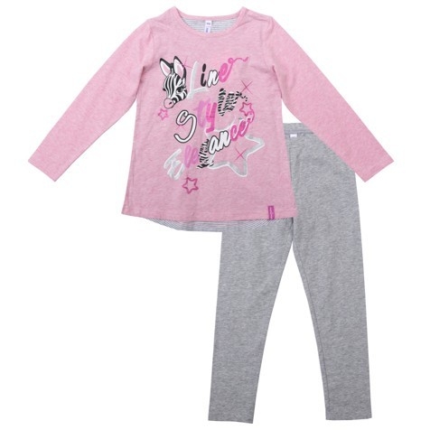 Комплект трикотажный для девочек: фуфайка (футболка с длинным рукавом), брюки (легинсы) - Пижамы для девочек