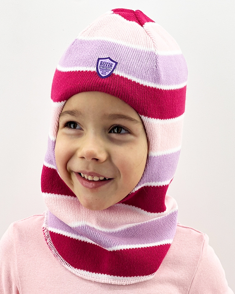 Шапка-шлем для девочки зима, скб сирень+малина+св.розовый - Шапки-шлемы зима-осень