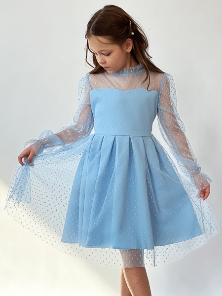 Платье для девочки нарядное БУШОН ST77, цвет голубой - Платья коктельные / вечерние