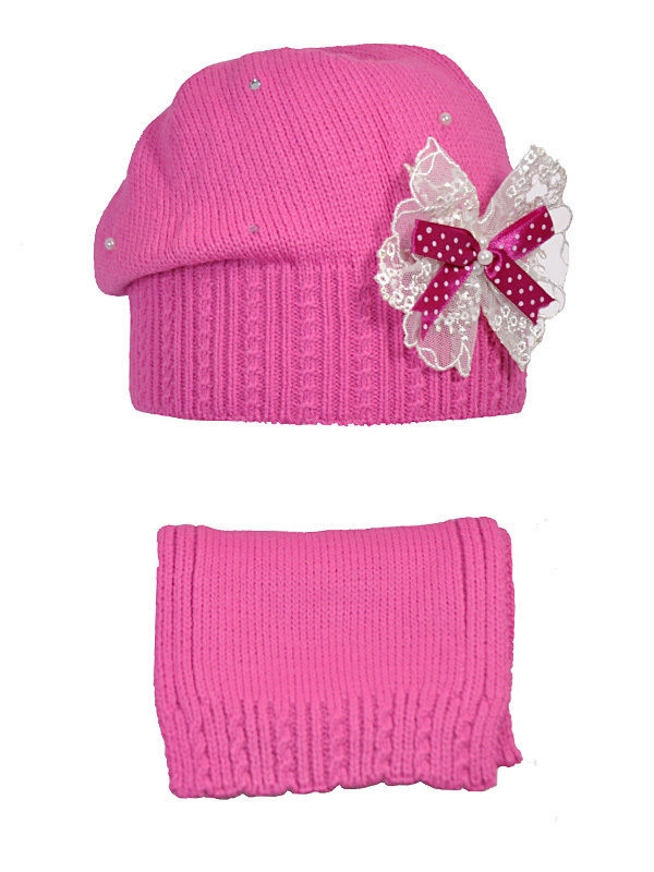 Комплект для девочки Люси, Миалт темно-розовый/фуксия, весна-осень - Комплект: шапочки и шарф