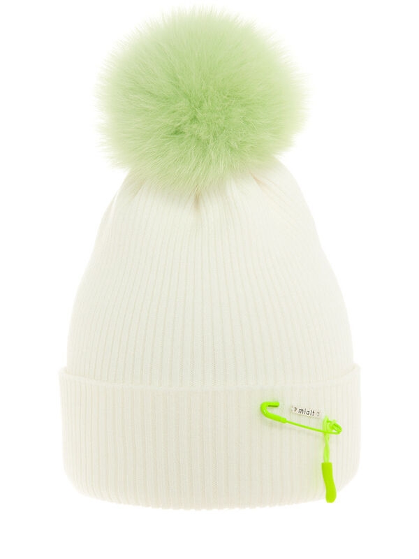 Шапка для девочки Дизайн, Миалт белый, зима-весна-осень - Шапки с меховым помпоном
