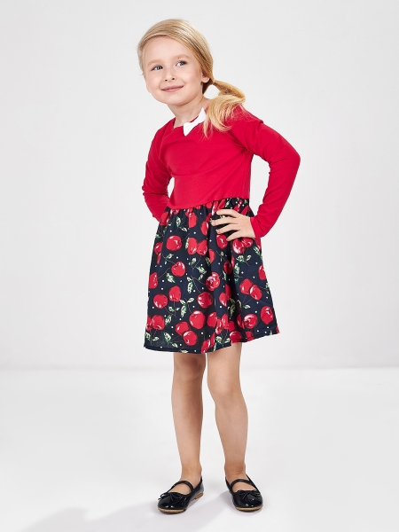 Платье для девочек Mini Maxi, модель 3761, цвет красный/мультиколор - Платья для девочек с длинным рукавом