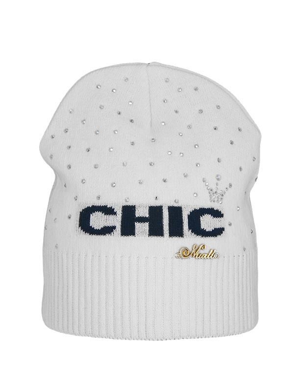 Шапка для девочки CHIC, Миалт ультрабелый/темно-синий - Для девочек весна-осень