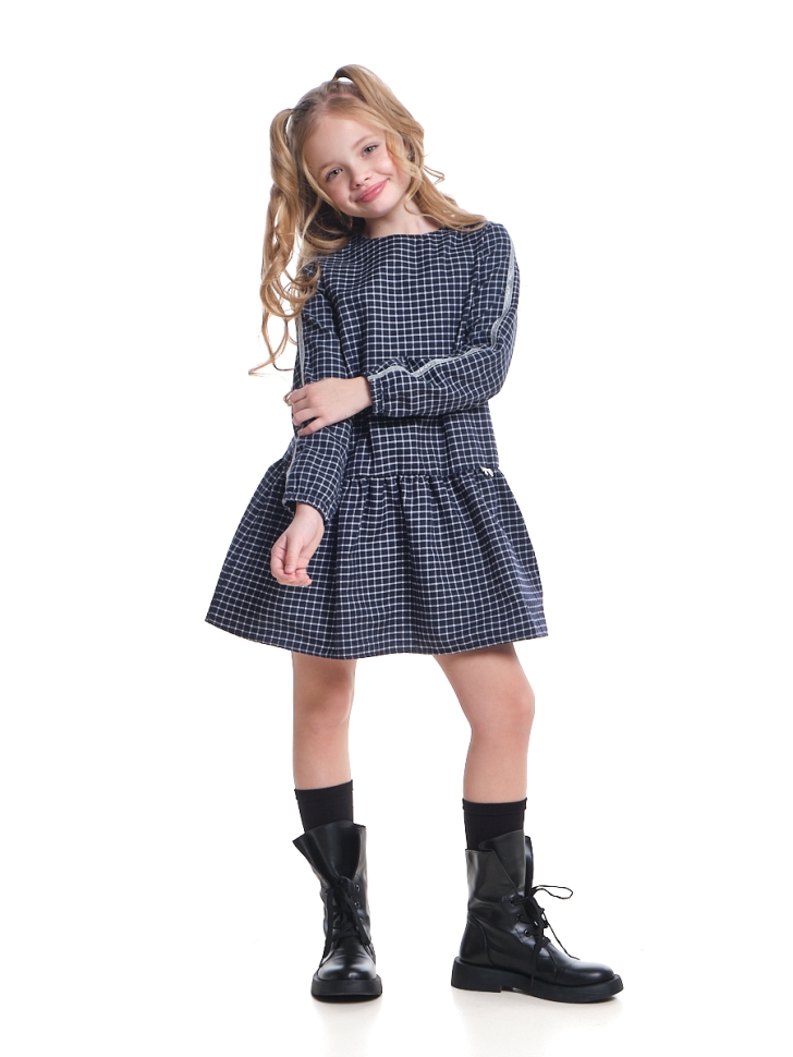 Платье для девочек Mini Maxi, модель 7285, цвет темно-синий/белый/клетка - Платья для девочек с длинным рукавом
