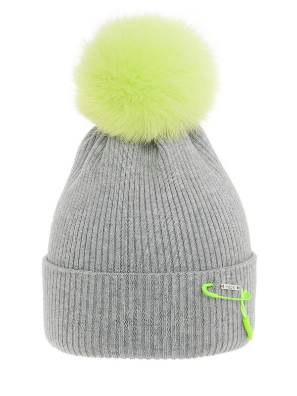 Шапка для девочки Дизайн, Миалт светло-серый, зима-весна-осень - Шапки с меховым помпоном