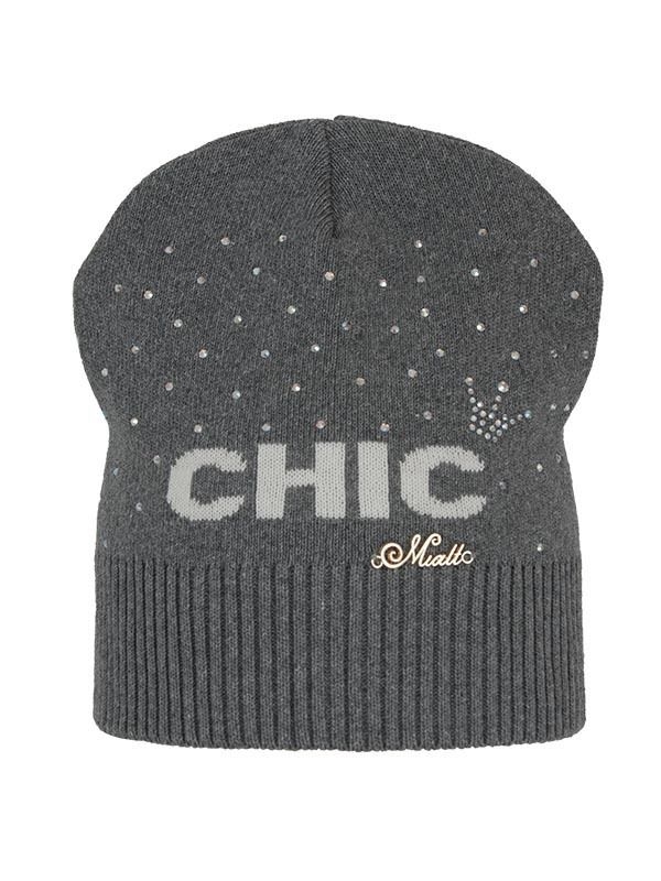 Шапка для девочки CHIC, Миалт темно-серый/белый - Для девочек весна-осень