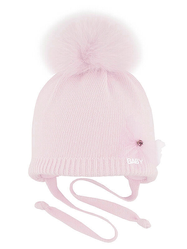 Шапка для девочки Фантик, Миалт бледно-розовый, зима - Шапки с меховым помпоном
