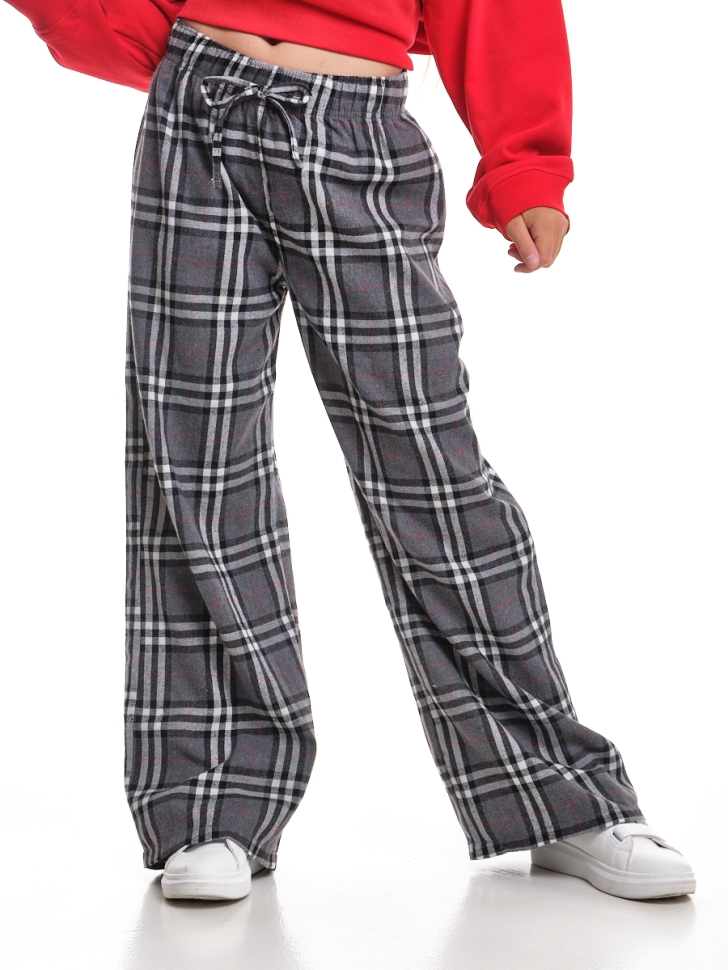 Брюки для девочек Mini Maxi, модель 7875, цвет серый/черный/клетка - Брюки палаццо