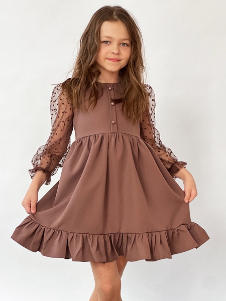 Платье для девочки нарядное БУШОН ST52, цвет коричневый - Платья коктельные / вечерние