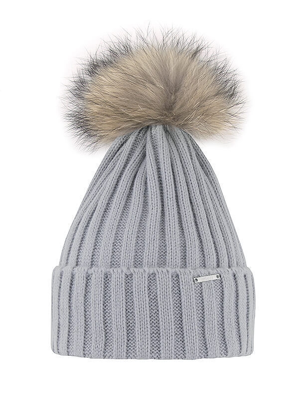 Шапка для девочки Севилья, Миалт светло-серый - Шапки с меховым помпоном