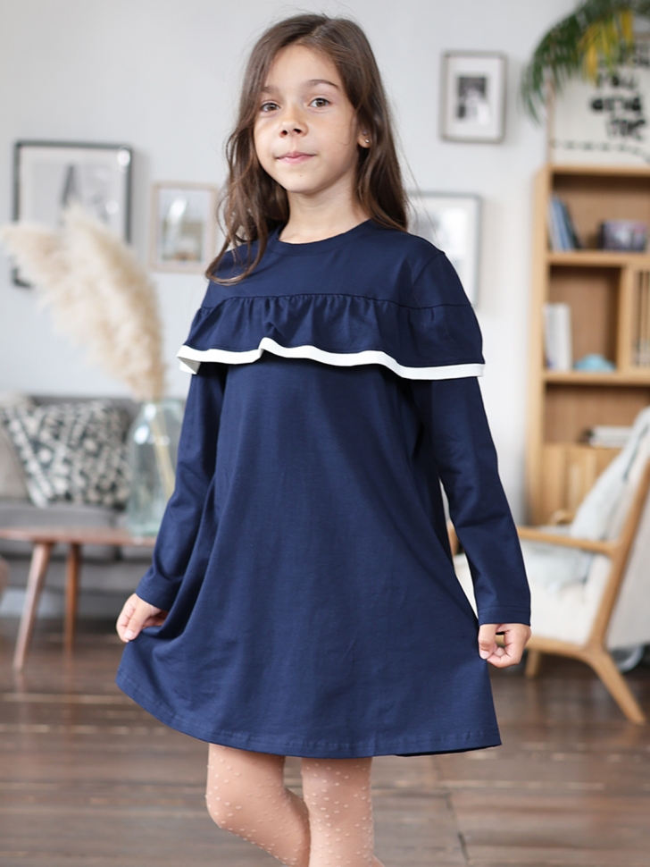 Платье для девочки школьное БУШОН SK33, цвет темно-синий - 