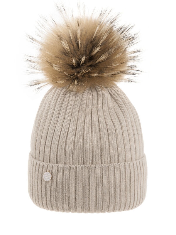 Шапка для девочки Frozen, Миалт бежевый, зима - Шапки с меховым помпоном