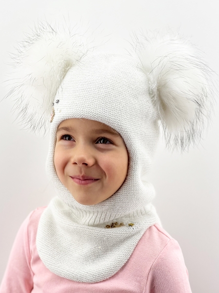 Шлем для девочки Селестия, Миалт белый, зима - Шапки-шлемы зима-осень
