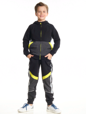Спортивный костюм для мальчиков Mini Maxi, модель 3695, цвет черный/салатовый