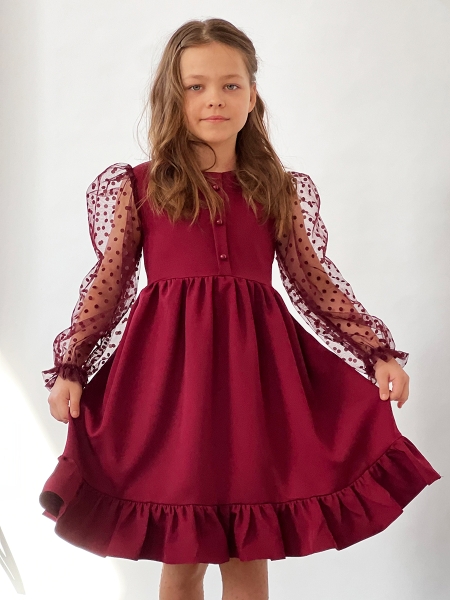 Платье для девочки нарядное БУШОН ST52, цвет бордовый - Платья коктельные / вечерние