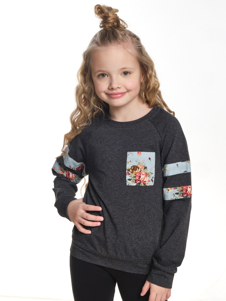 Футболка для девочек Mini Maxi, модель 7376, цвет черный/меланж - Лонгсливы