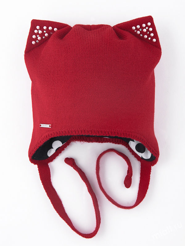 Шапка для девочки Кис-Кис, Миалт красный - Шапочки на завязках