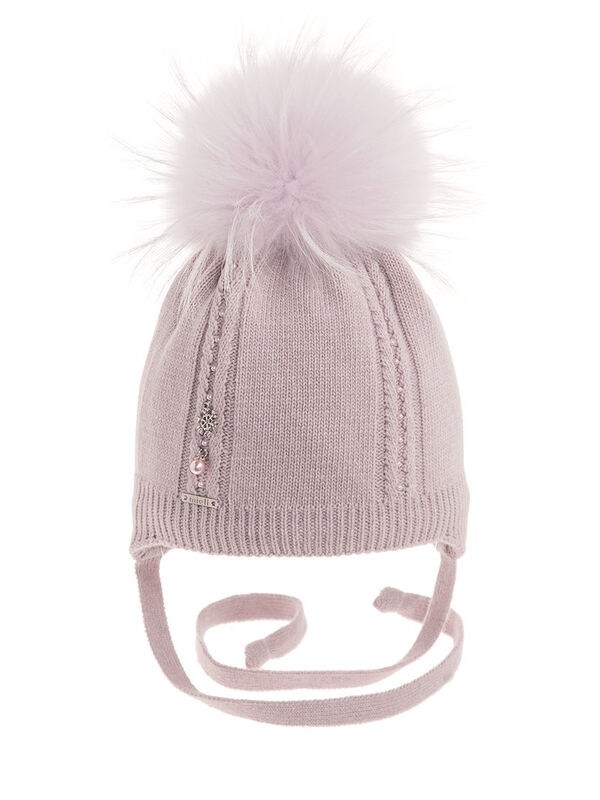 Шапка для девочки Задоринка, Миалт пудровый, зима - Шапки с меховым помпоном