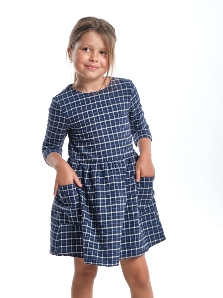 Платье для девочек Mini Maxi, модель 6832, цвет синий/клетка - Платья для девочек с рукавом 3/4
