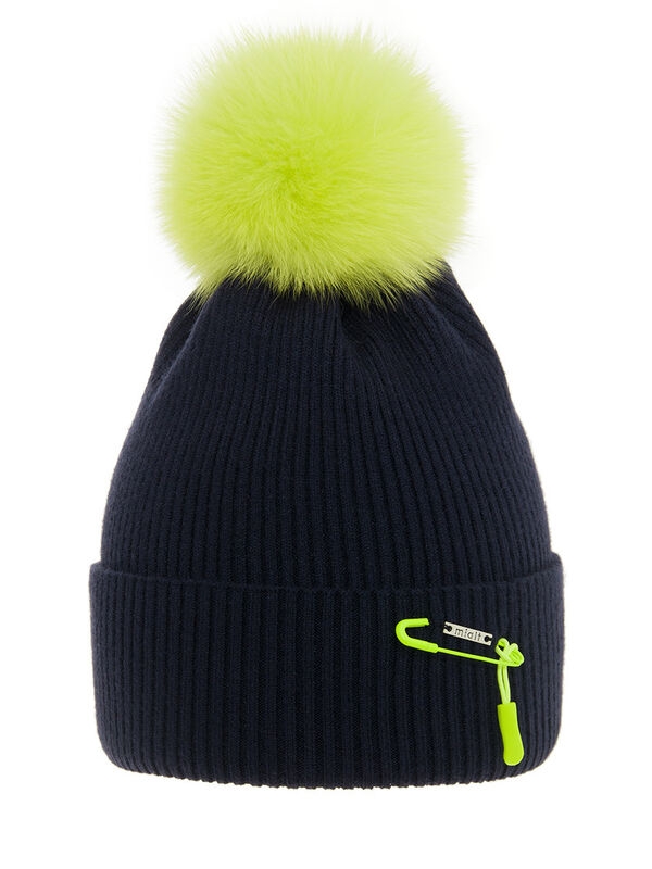 Шапка для девочки Дизайн, Миалт темно-синий, зима-весна-осень - Шапки с меховым помпоном