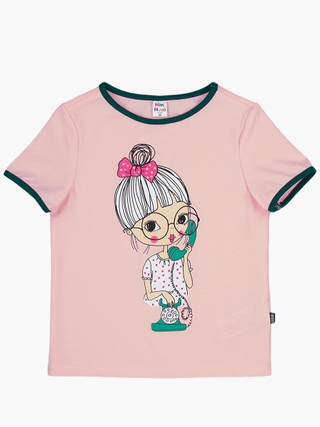 Футболка для девочек Mini Maxi, модель 7047, цвет кремовый/розовый - Футболки для девочек