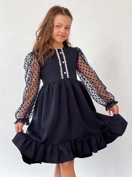 Платье для девочки нарядное БУШОН ST52, цвет темно-синий - Платья коктельные / вечерние