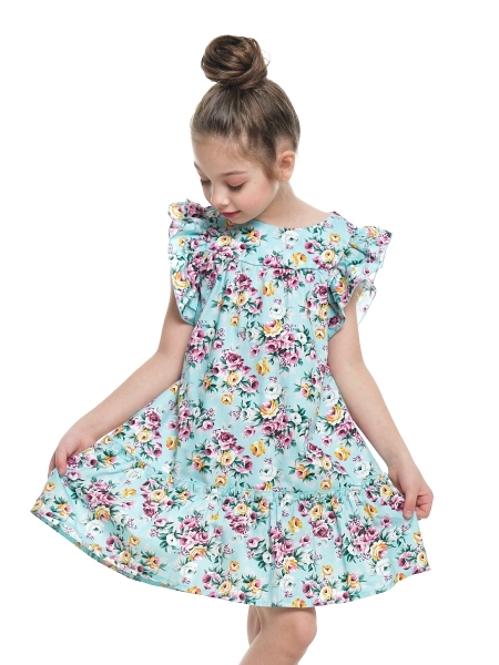 Платье для девочек Mini Maxi, модель 7153, цвет бирюзовый/мультиколор - Платья для девочек с коротким рукавом