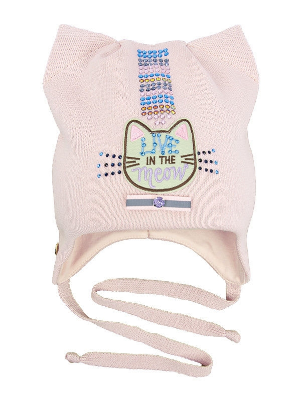 Шапка для девочки Ласка, Миалт светло-розовый - Шапочки на завязках
