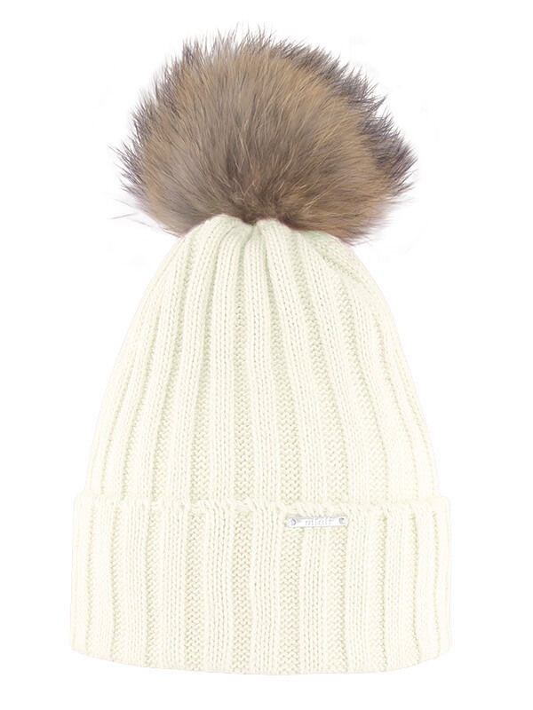 Шапка для девочки Севилья, Миалт белый - Шапки с меховым помпоном