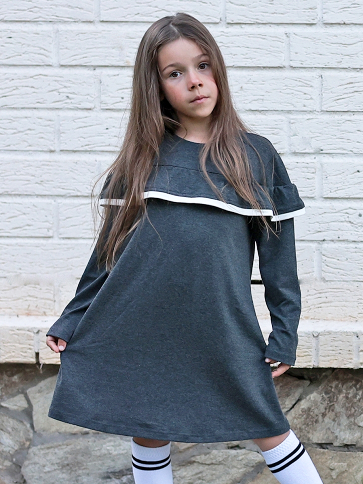 Платье для девочки школьное БУШОН SK33, цвет темно-серый - 