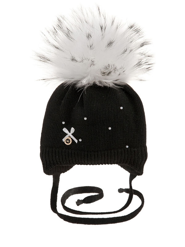 Шапка для девочки Любимка, Миалт черный, зима - Шапки с меховым помпоном