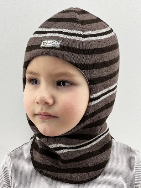 Шапка-шлем для мальчика Энди кофейный+коричневый - Шлемы осень-зима