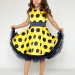 Платье для девочки нарядное БУШОН ST20, стиляги цвет желтый, синий пояс, принт синий горох