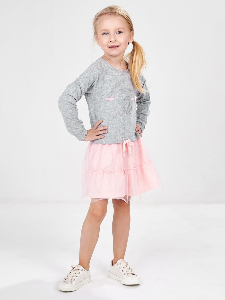 Платье для девочек Mini Maxi, модель 4135, цвет серый/розовый - Платья для девочек с длинным рукавом