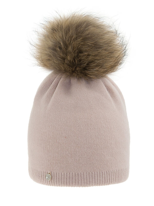 Шапка для девочки Blondy, Миалт пудровый, зима - Шапки с меховым помпоном