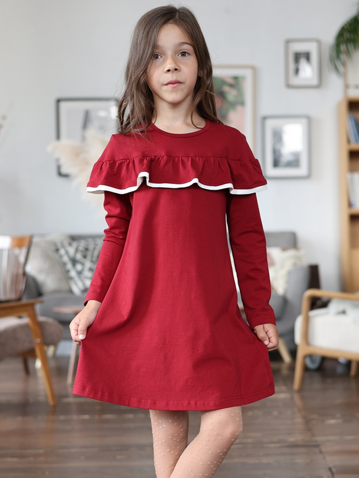 Платье для девочки школьное БУШОН SK33, цвет бордовый - 