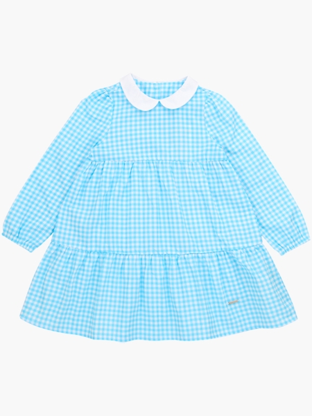 Платье для девочек Mini Maxi, модель 7587, цвет голубой/клетка - Платья для девочек с длинным рукавом