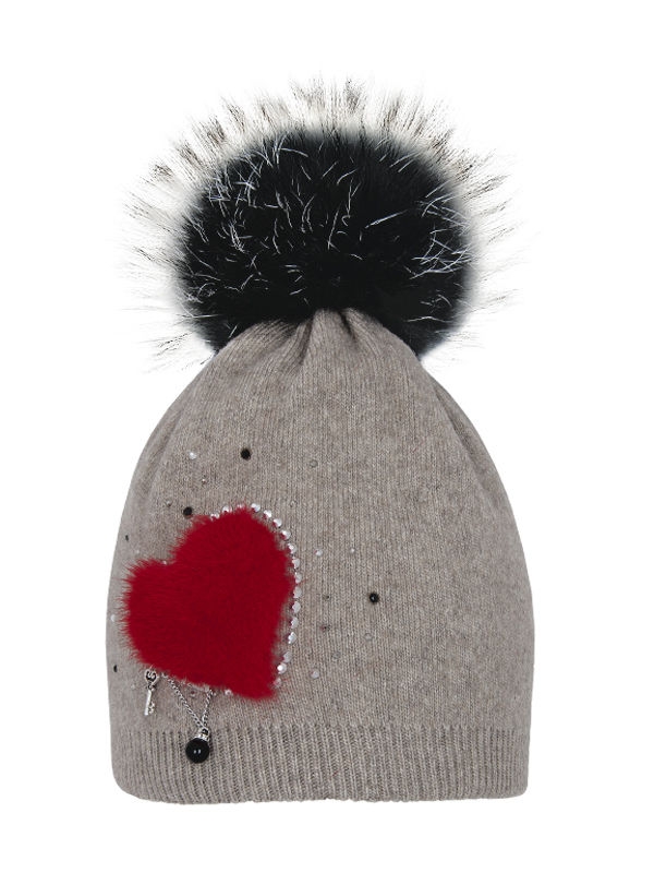 Шапка для девочки Ритм, Миалт бежевый, зима - Шапки с меховым помпоном