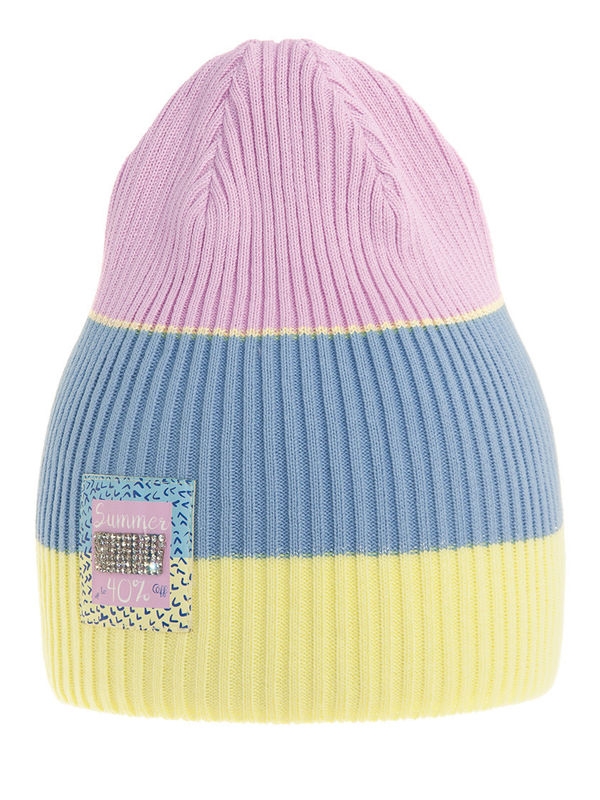 Шапка для девочки Августина-2, Миалт бледно-желтый/сиренево-розовый, весна-осень - Для девочек весна-осень