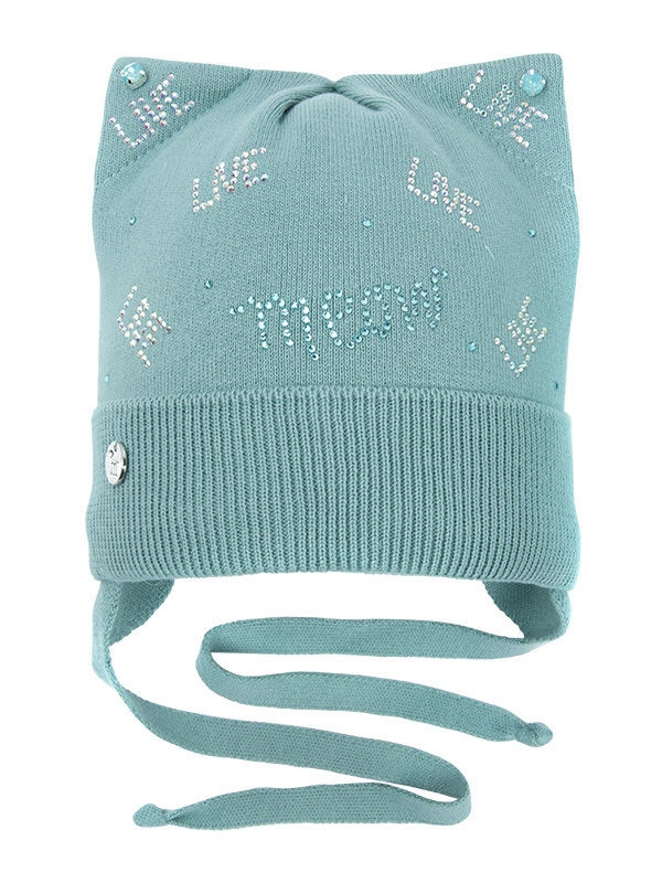 Шапка для девочки Кошачья жизнь, Миалт серо-голубой, весна-осень - Шапочки на завязках