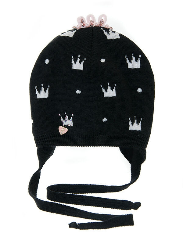 Шапка для девочки Динь-динь, Миалт черный/светло-розовый, весна-осень - Шапочки на завязках