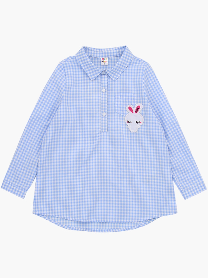 Платье для девочек Mini Maxi, модель 6056, цвет голубой/клетка - Платья для девочек с длинным рукавом