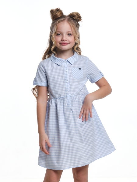 Платье для девочек Mini Maxi, модель 2684, цвет голубой/клетка - Платья для девочек с коротким рукавом