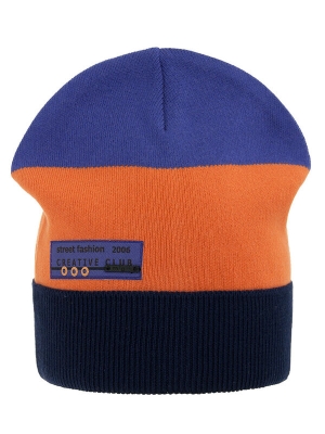 Шапка для мальчика Космопорт, Миалт темно-синий/темно-оранжевый, весна-осень