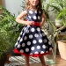 Платье для девочки нарядное БУШОН ST20, стиляги цвет темно-синий, красный пояс, принт белый горох