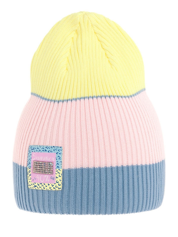 Шапка для девочки Августина-2, Миалт светло-джинсовый/бледно-желтый, весна-осень - Для девочек весна-осень